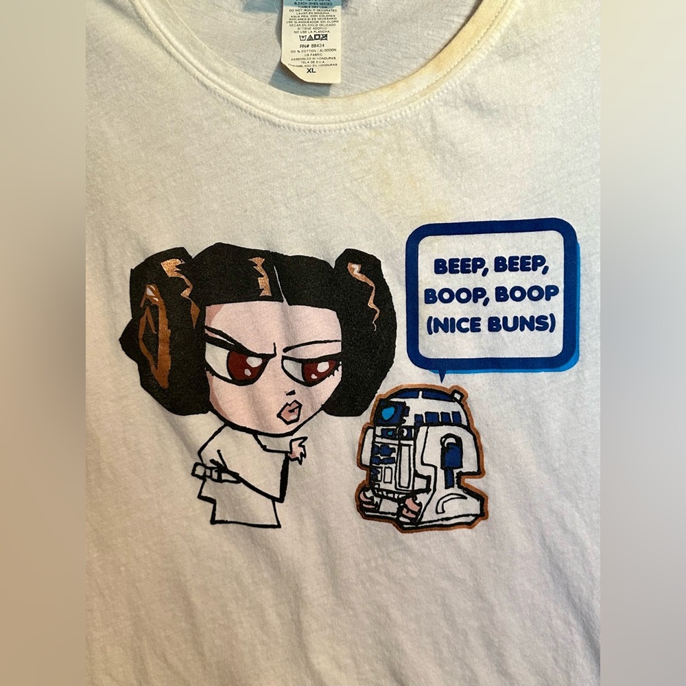 STAR WARS Princess Leia R2D2 Buns FUNNY Y2K Shirt ANIME RAVE Women's Fitted XL - Picture 2 of 3